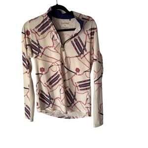 SanSoleil Women’s‎ Small Zip Neck Golf Top Chain Print Long Sleeve UPF 50